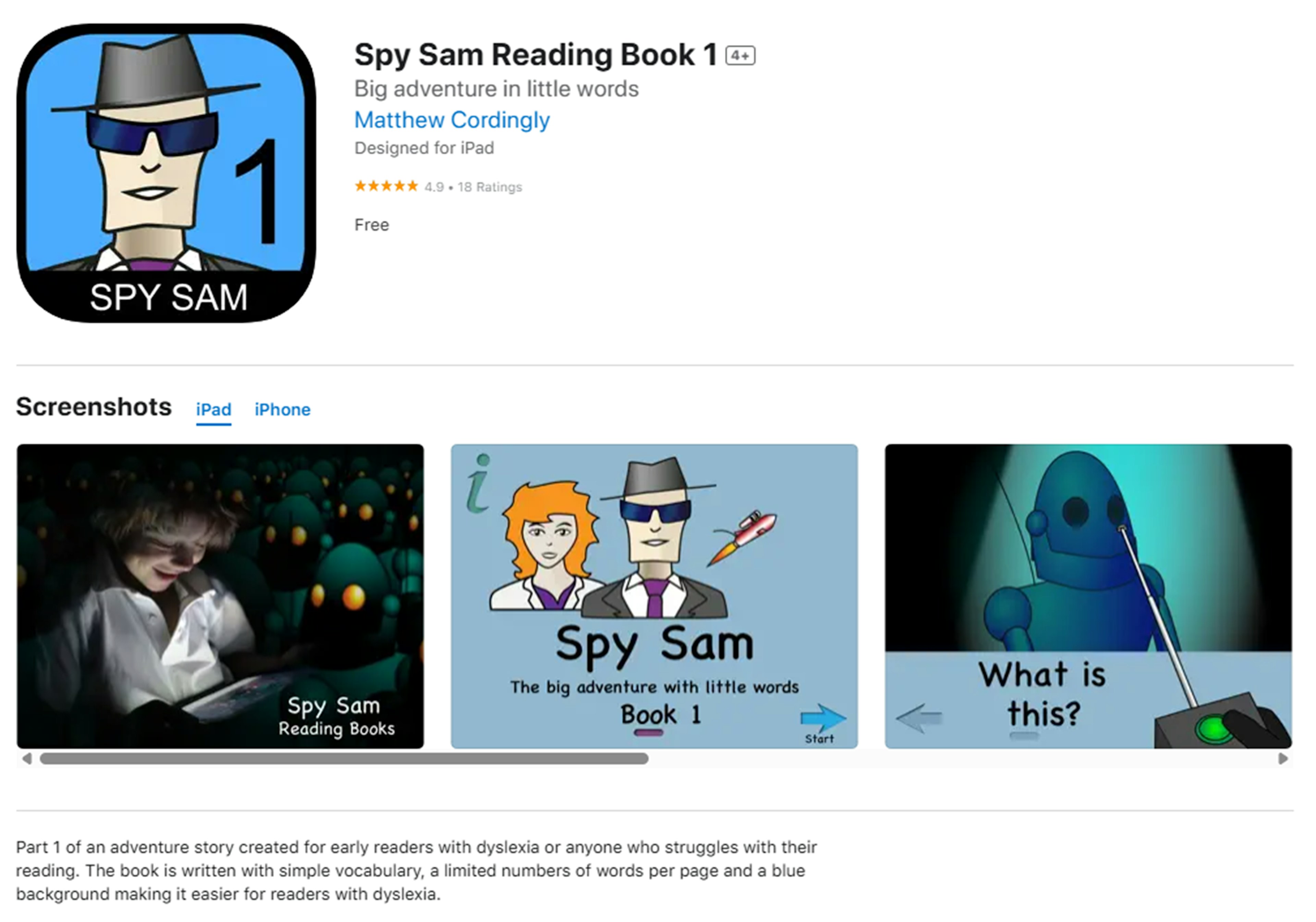 Spy Sam Reading app